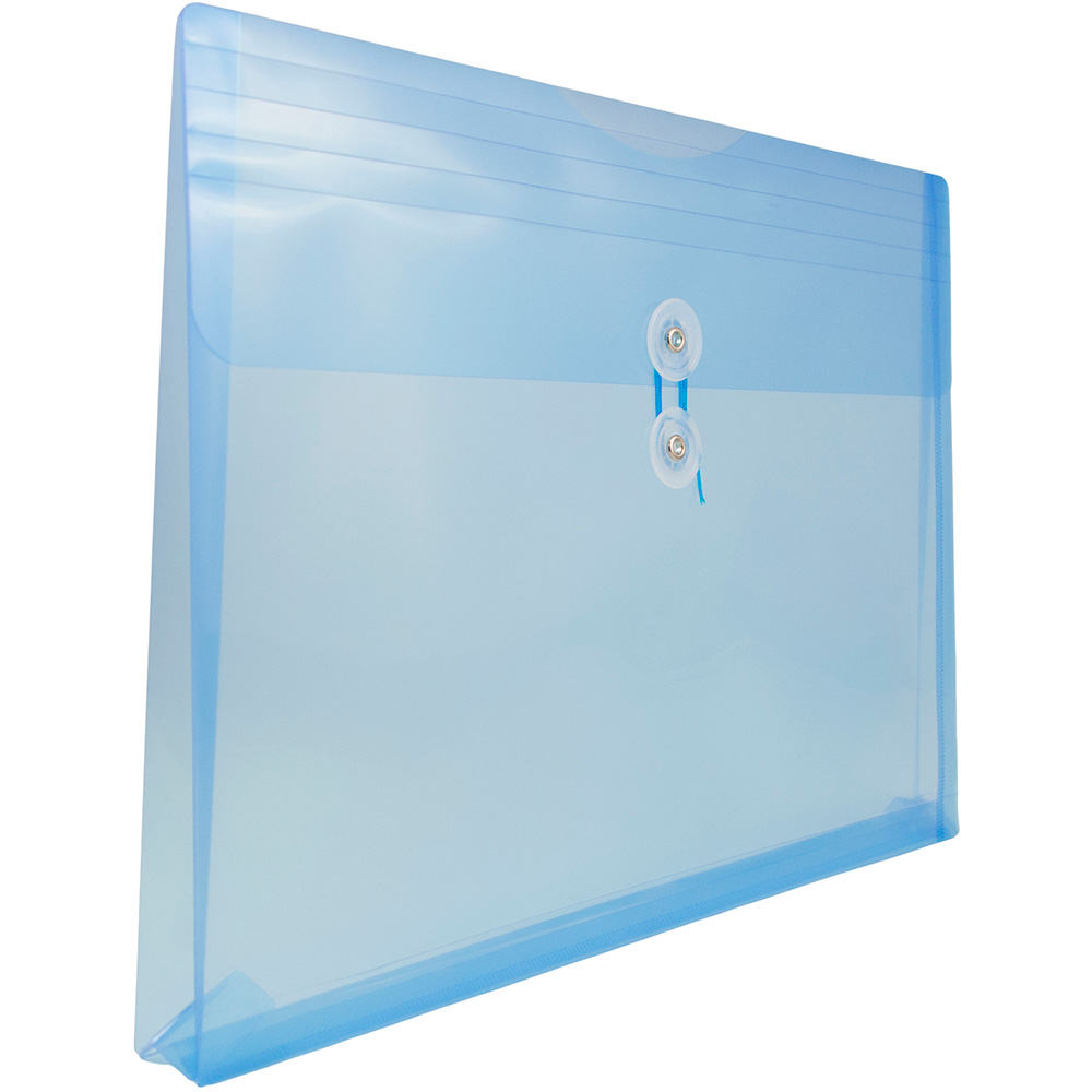 JAM Paper Plastic Envelopes with Button & String Tie Closure, Letter Booklet, 9 3/4 x 13, Blue, 3/Pack