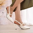 thumbnail image 4 of SCHUHLAND Women's Patent Leather Sling Back Pumps, Pointed Toe, 8.5cm Thin Super High Heels, Metal Decoration, Office & Party Dress Shoes, Black/White, 4 of 16