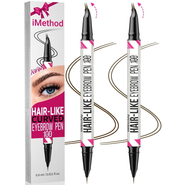 Lápiz para cejas iMethod con punta curva y punta de pincel, 2 unidades, color marrón oscuro