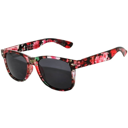 One Pair Retro Floral 80's Vintage Party Sunglasses Red Frame Smoke Lens OWL