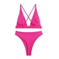 thumbnail image 7 of Womens Brazilian Bikinis Summer Solid Color Sexy Deep V Neck Bra With Triangle High Waist Briefs Two Piece Tankinis Sets Swimsuits Swimwears, 7 of 7