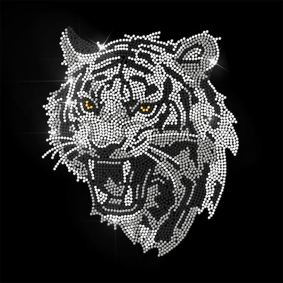 Animal Rhinestone Iron on Transfer White Tiger Bling Diamond Hotfix Patches for Clothes 11.6"x8.2" Large Iron On Sequin Applique for Jeans Jacket Caps Bag T-Shirts Shoes DIY Decor