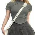 thumbnail image 3 of Femmes Manches Courtes Crop Tops Reverse Edge Couture Patch Stand Col Zip-Up Slim Fit T-Shirts Été Chemises Streetwear, 3 of 7