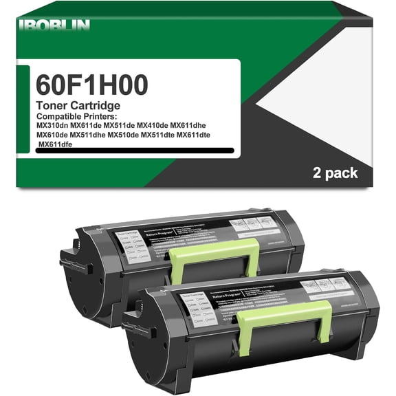 60F1H00 Toner Cartridge High Yield Replacement for Lexmark MX310dn MX611de MX511de MX410de MX611dhe MX610de MX511dhe MX510de MX511dte MX611dte MX611dfe Printers (2-Black)