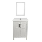 FULLWATT 24" Bathroom Vanity Single Free Standing Pedestal Cabinet Mirror Combo,White