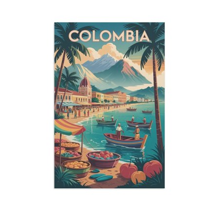 Nostalgic Vintage City Travel Poster of Santa Marta Featuring Cobblestone Streets And Art Style Print Poster