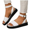thumbnail image 6 of Womans Sandals Flat Heel Open Toe Summer Casual Daily Versatile Solid Color Women Footwear with Buckle Comfortable Ankle Strap Walking Beach Shoes White 7, 6 of 9
