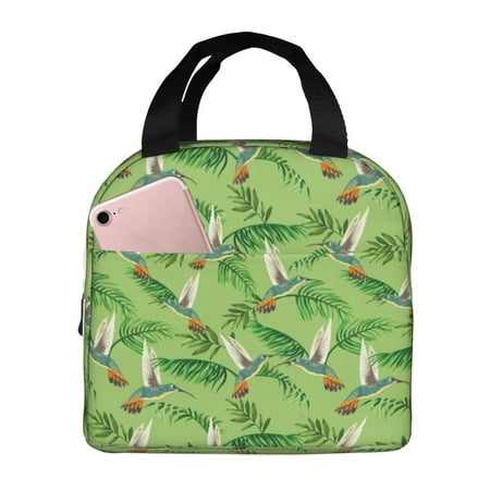 Insulated Lunch Bag for Women Men - Green Hummingbird Palm Leaf Leakproof Cooler Lunch Box for Women Men  Lunch Tote Bags for Work School Picnic Travel