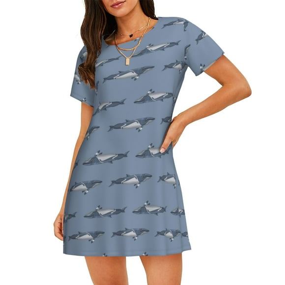 Balery Cute Whale Camisón de manga corta con cuello redondo para mujer, cómodo y elegante.