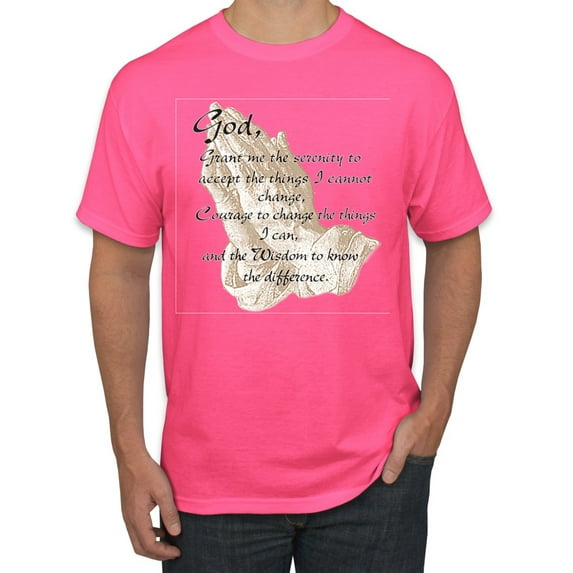Wild Bobby, Praying Hands God Grant me the Serenity Courage Wisdom, Inspirational/Christian, Men's Graphic Tees, Neon Pink, 2XL