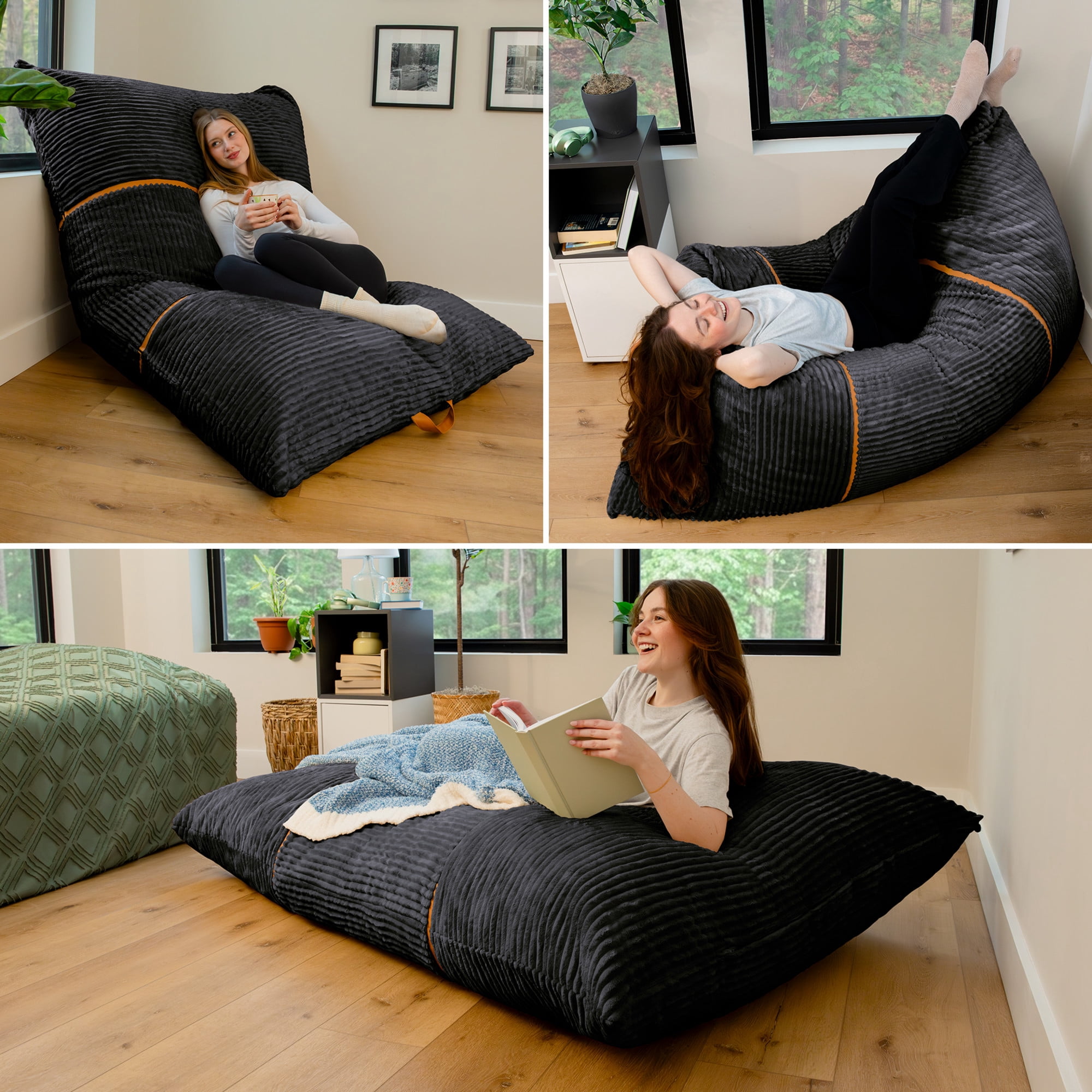 Big Joe Turnabout 3-in-1 Convertible Bean Bag Chair, Black Licorice