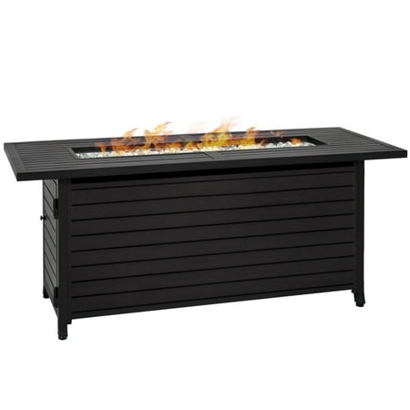 Best Choice Products 57-inch 50,000 BTU Rectangular Extruded Aluminum Gas Fire Pit Table w/ Nylon Cover and Glass Beads, (Best 30 Slide In Gas Range 2019)