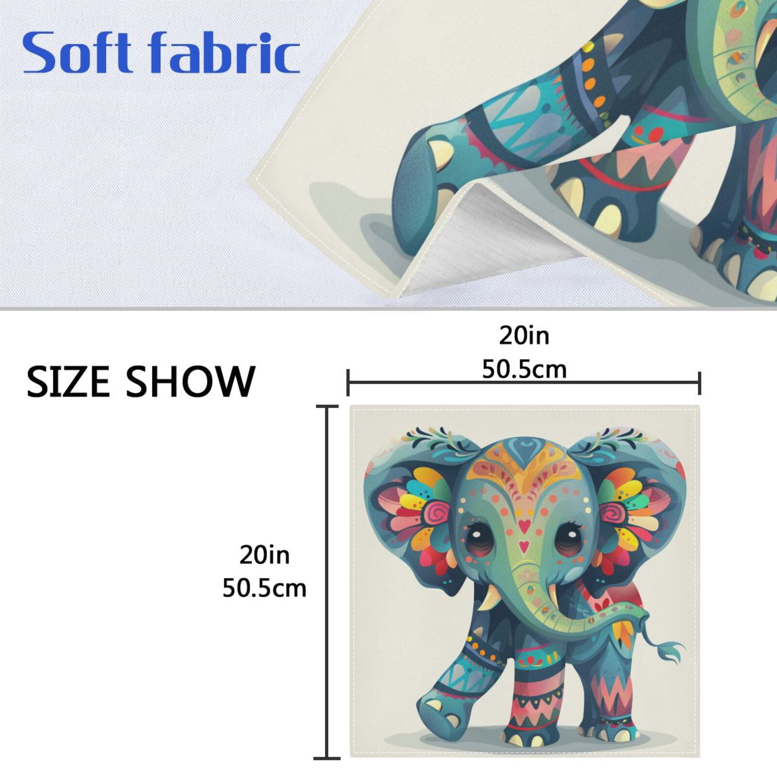 JSTEL Cute Elephant Boho Cloth Napkins Set of 6, 20x20 Inch Washable and Reusable Napkin for Decoupage Dinner Party Everyday Use