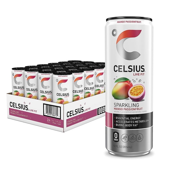 CELSIUS Sparkling Mango Passionfruit, Functional Essential Energy Drink, 12 Fl Oz (Pack of 24) Sparkling Mango Passionfruit 12 Fl Oz (Pack of 24)