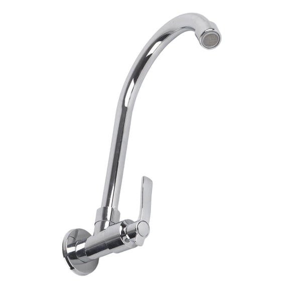 BIMZUC 8.66in Single Cold Wall‑Mounted Faucet G1/2in Chrome‑Plated 360° Rotating Kitchen Tap (No Hose)