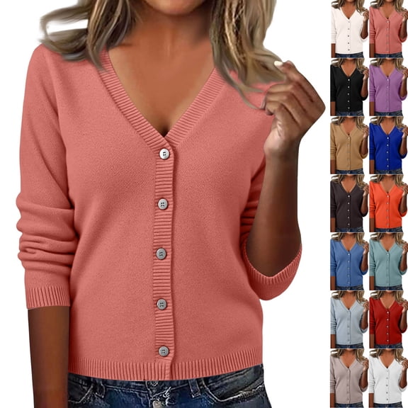 Women's Lightweight Cardigan, Casual Long Sleeve Button Down Knit Sweater for Work and Office, Soft Open Front Blouse Spring/Fall ,M,Pink