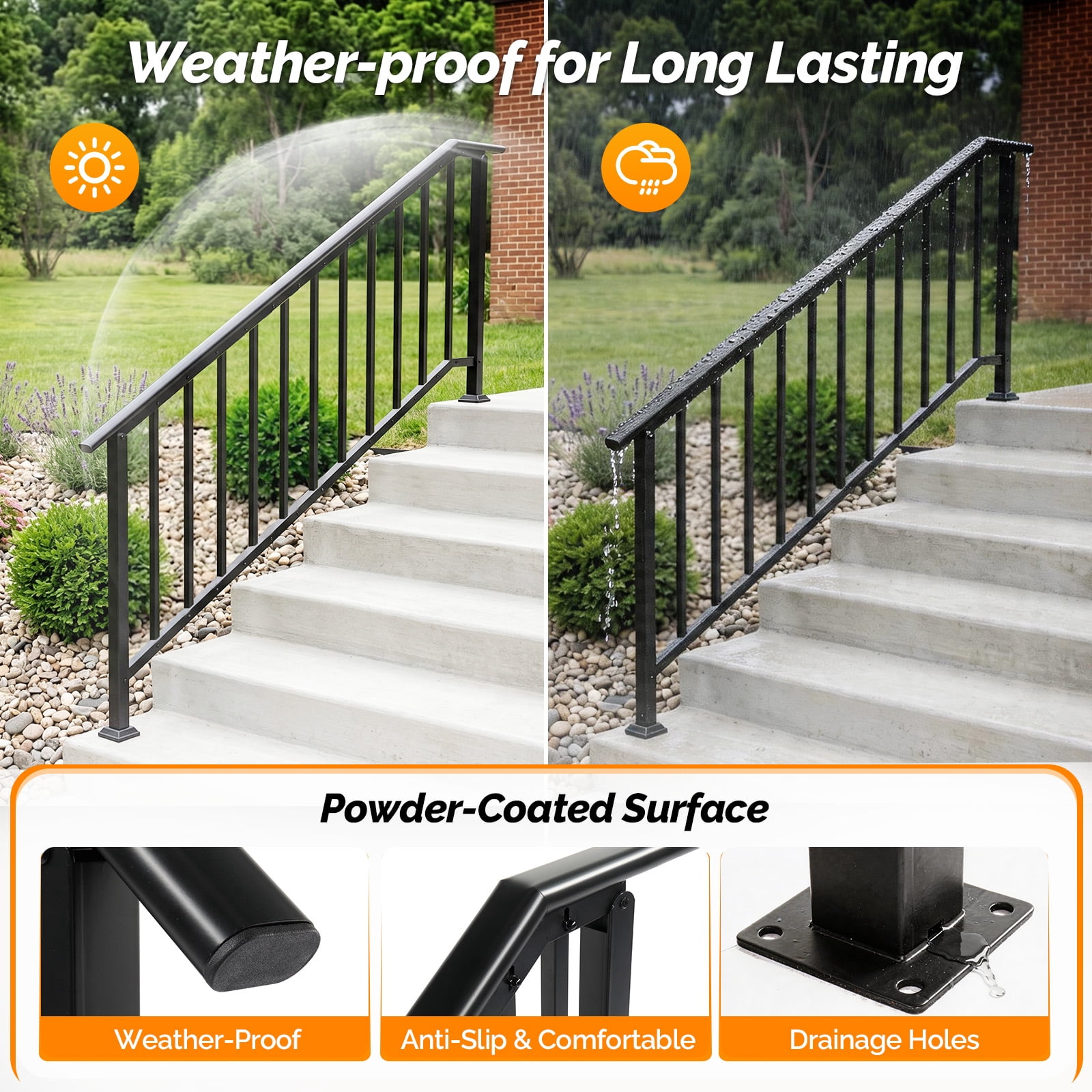 Handrails for Outdoor Steps Fits 5 to 6 Steps