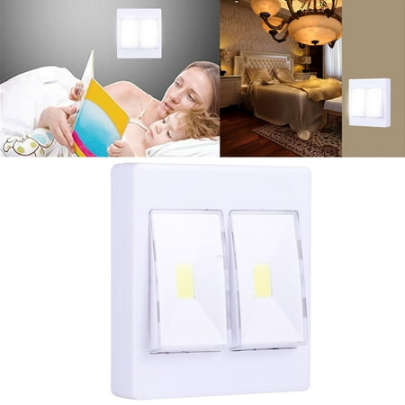 Switched Double Wall Light - AMZER Cordless 6W White Light Double COB LED Wall Light Switch Night Light Lamp