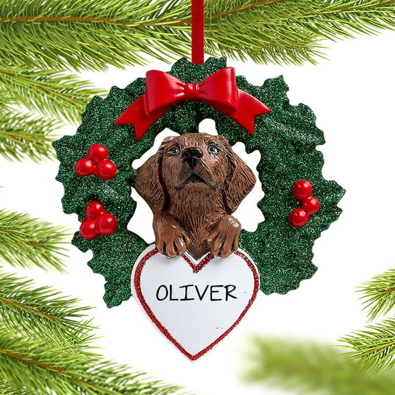 Chocolate Lab Dog with Wreath Ornament