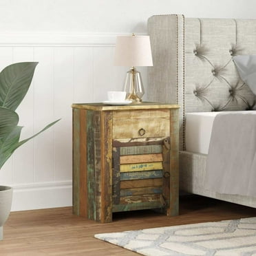 vidaXL End Table with 1 Drawer & 1 Door, Handmade Cabinet, 17.7x13x21.7 Inches Solid Reclaimed Wood