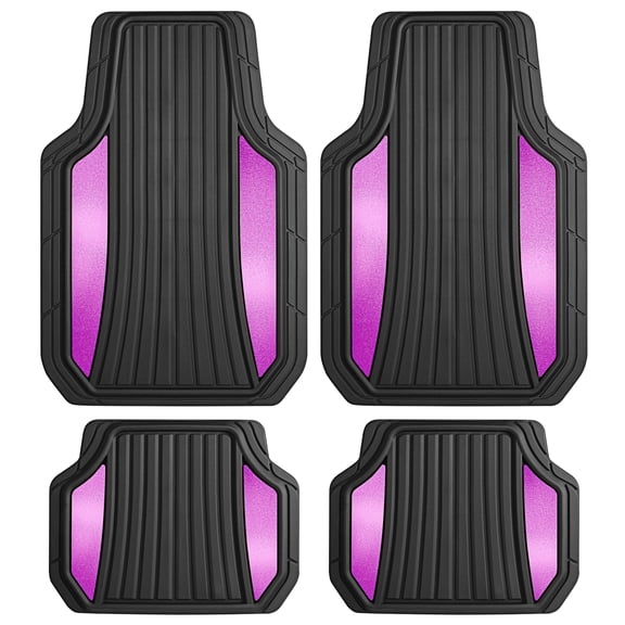 Motor Trend ChromeTech Car Floor Mats Full Set - Durable Rubber Floor Mats for Cars with Two Tone Accent, All Weather Interior Protection for Front and Rear with Non-Slip Backing, Black & Pink
