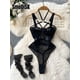thumbnail image 3 of Women's Hollow Combination Bodysuit Slim Fit Erotic Mesh Lace Jumpsuit Bodysuit Sexy Fashion Pajamas, 3 of 4