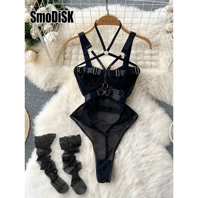 Women's Hollow Combination Bodysuit Slim Fit Erotic Mesh Lace Jumpsuit Bodysuit Sexy Fashion Pajamas