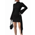 thumbnail image 2 of Women Casual Mini Dress Bell Long Sleeve Boat Neck Tie Waist Bodycon Dresses Knitted Party Black S, 2 of 9