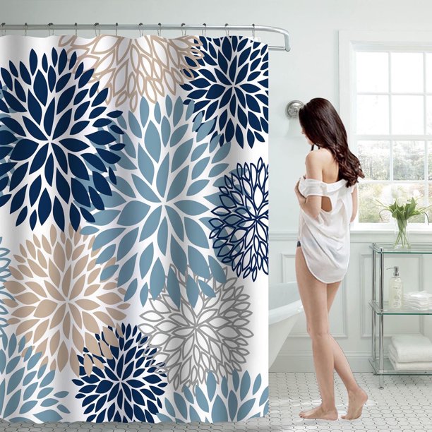 Cortina de ducha myvepuop de 70 x 70 pulgadas con 12 ganchos de plástico, impermeable, para baño, resistente, lavable a máquina, secado rápido, color azul oscuro, talla única