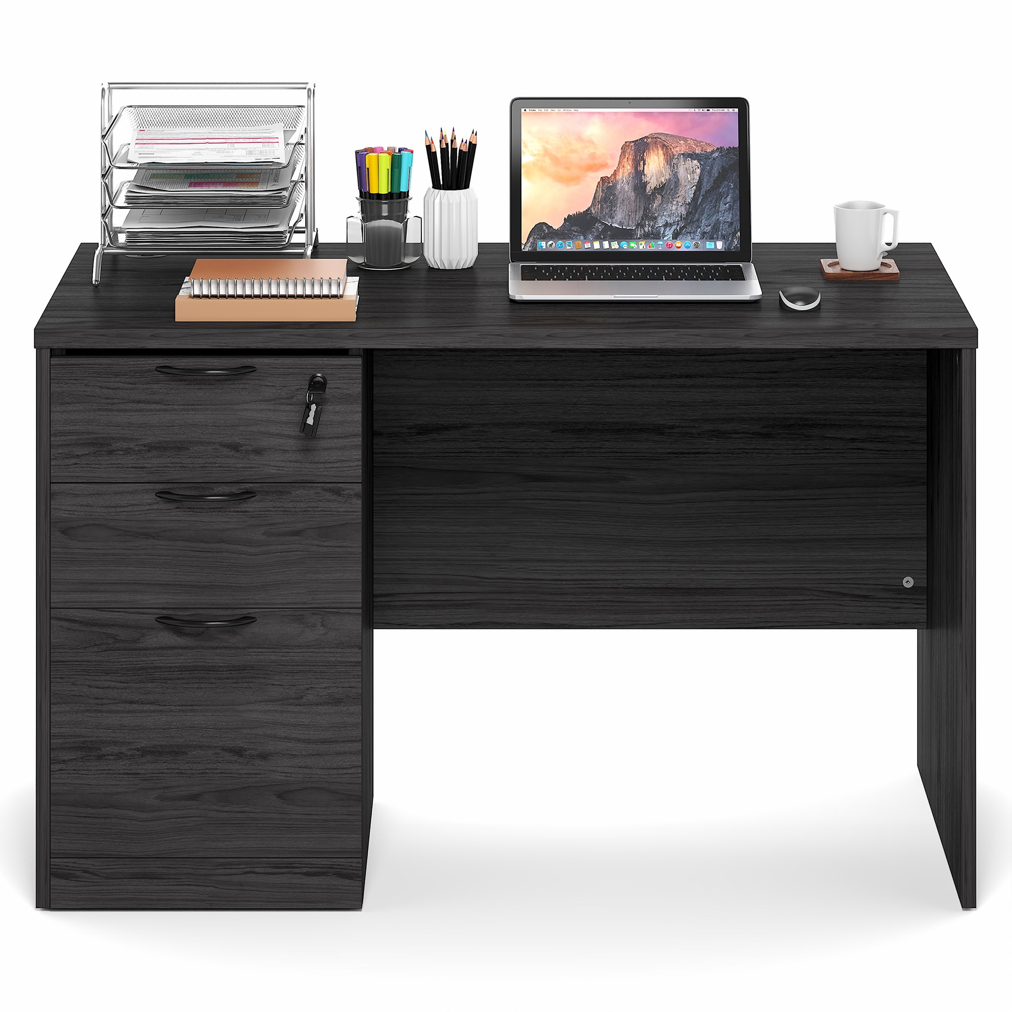 Furinno ROGER 47" Executive Desk with 3-Drawer Cord Grommet Coastal Gray