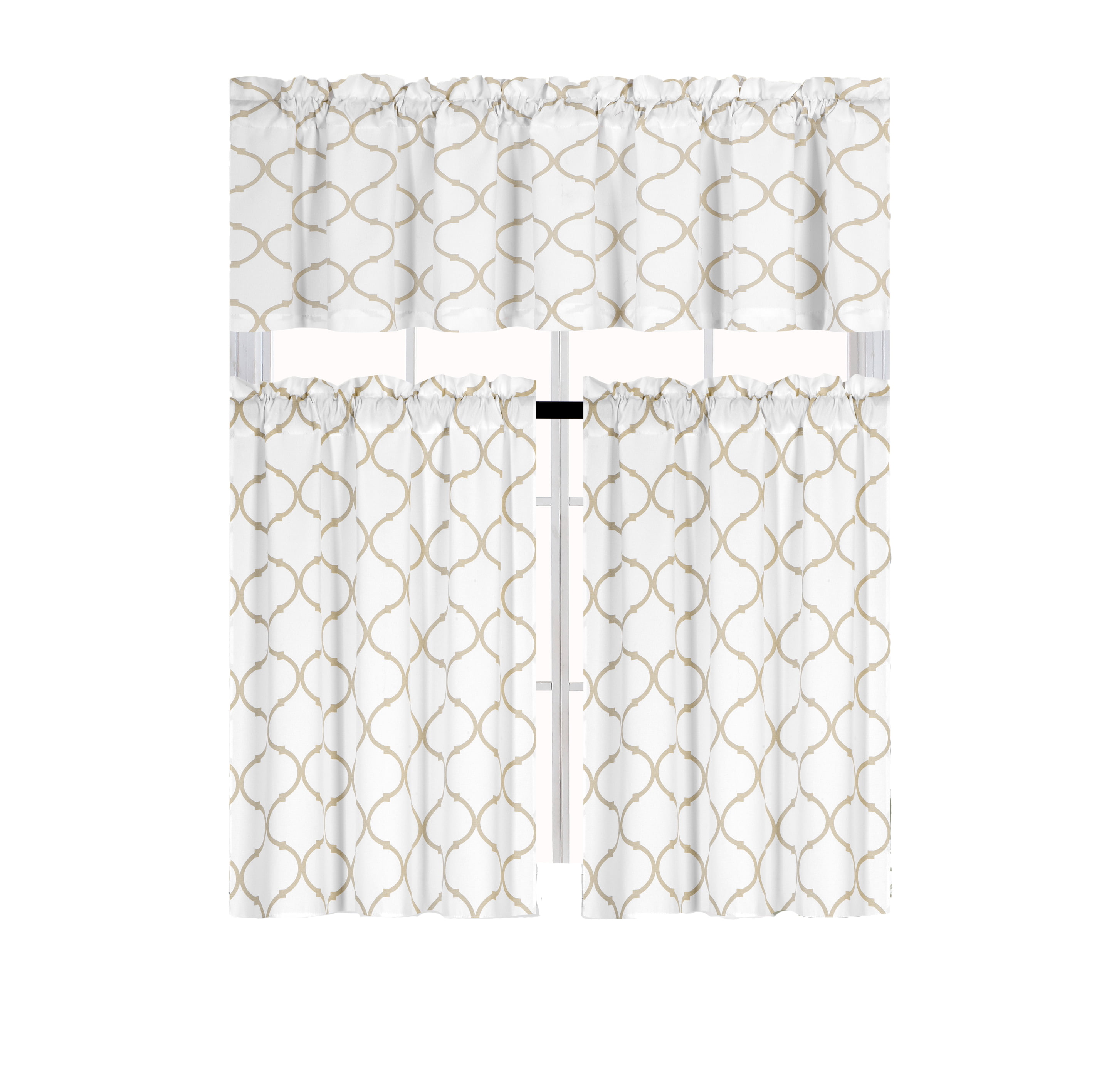 Shabby Lattice Cotton Blend Kitchen Curtain Tier & Valance Set Assorted Colors 