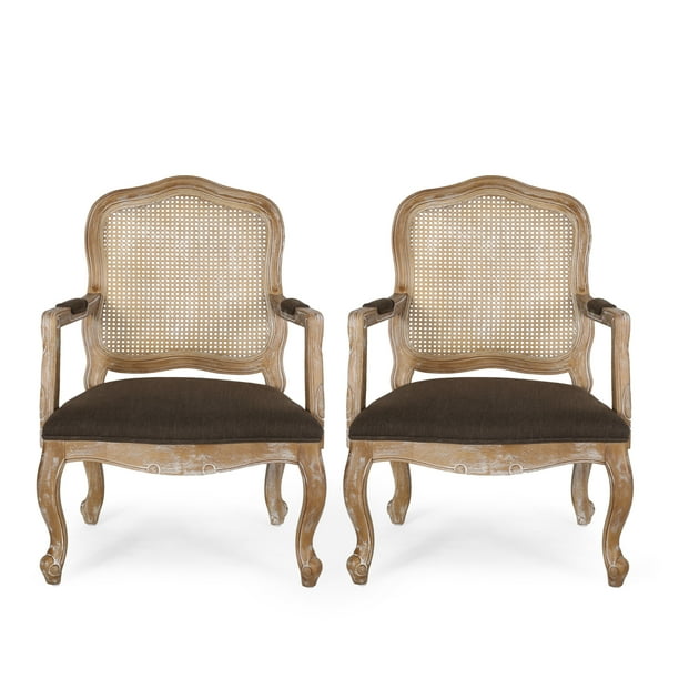 Biorn French Country Wood And Cane Upholstered Dining Armchair Set Of 2 Brown And Natural Walmart Com Walmart Com