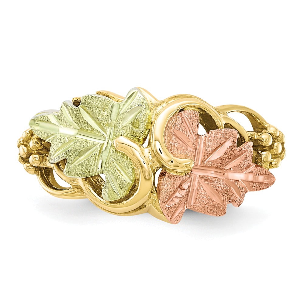 10K Yellow Gold Ring Band Themed Tri-color Black Hills Flower, Size 8