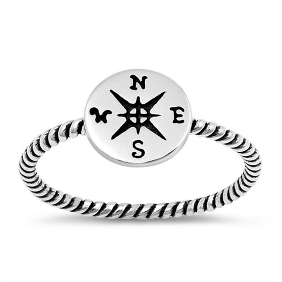Compass Oxidized Pirate Rope Dainty Ring 925 Sterling Silver Band Jewelry Female Male Unisex Size 7