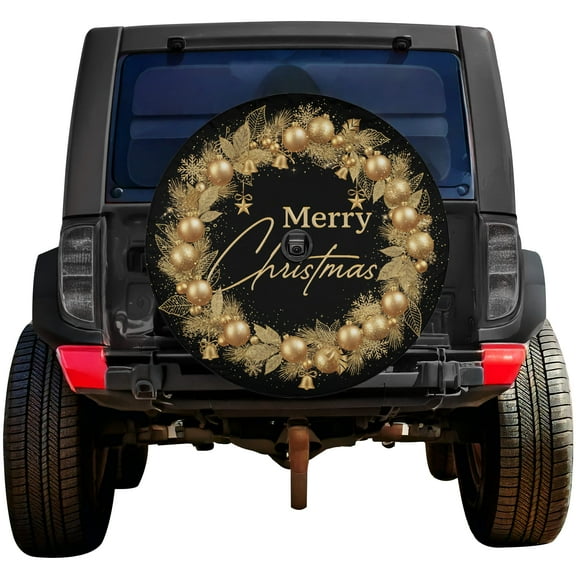 Lotusprinthandmade Elegant Merry Christmas Spare Tire Cover With Backup Camera Hole 6 Sizes (27 in.), christmas theme tire cover, truck christmas decor