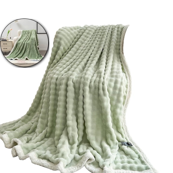 WNFJR Camping Blanket, Soft Fuzzy Throw Blankets for Couch Sofa Bed Office Travel, Thick Cozy Flannel 3D Bubble Sherpa Fleece Blanket 40 60 inch