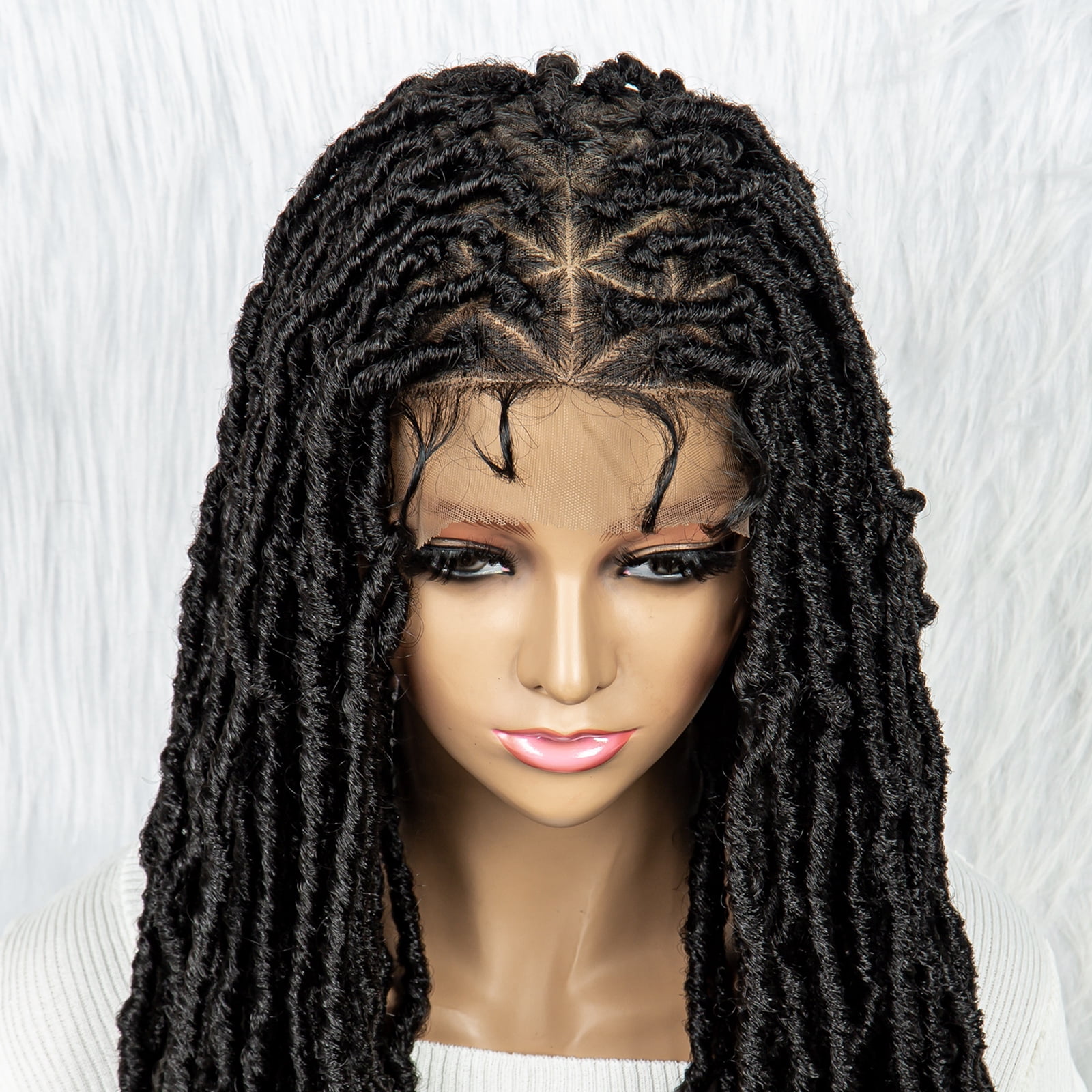 Full Lace Braided Wigs Synthetic Lace Wigs 34 Inches Handmade Braided Wigs Crochet Wigs Faus Locs Braided Wigs for Women (1B color)