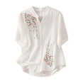 thumbnail image 2 of Helii White Womens Tops Women's Solid Color V Neck Embroidered Casual Flowy Blouse Top T Shirts for Women, 2 of 3