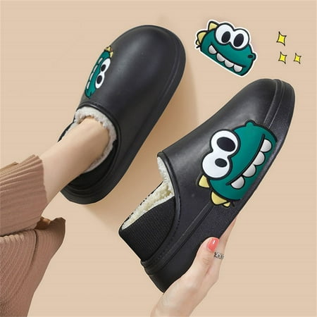 

Ladies Home Winter Thick Platform Warm Indoor Men Women Bag Heel Slippers Plush Shoes Non-Slip Slippers Couples Cartoon Shoes 42-43 BLACK DINOSAUR