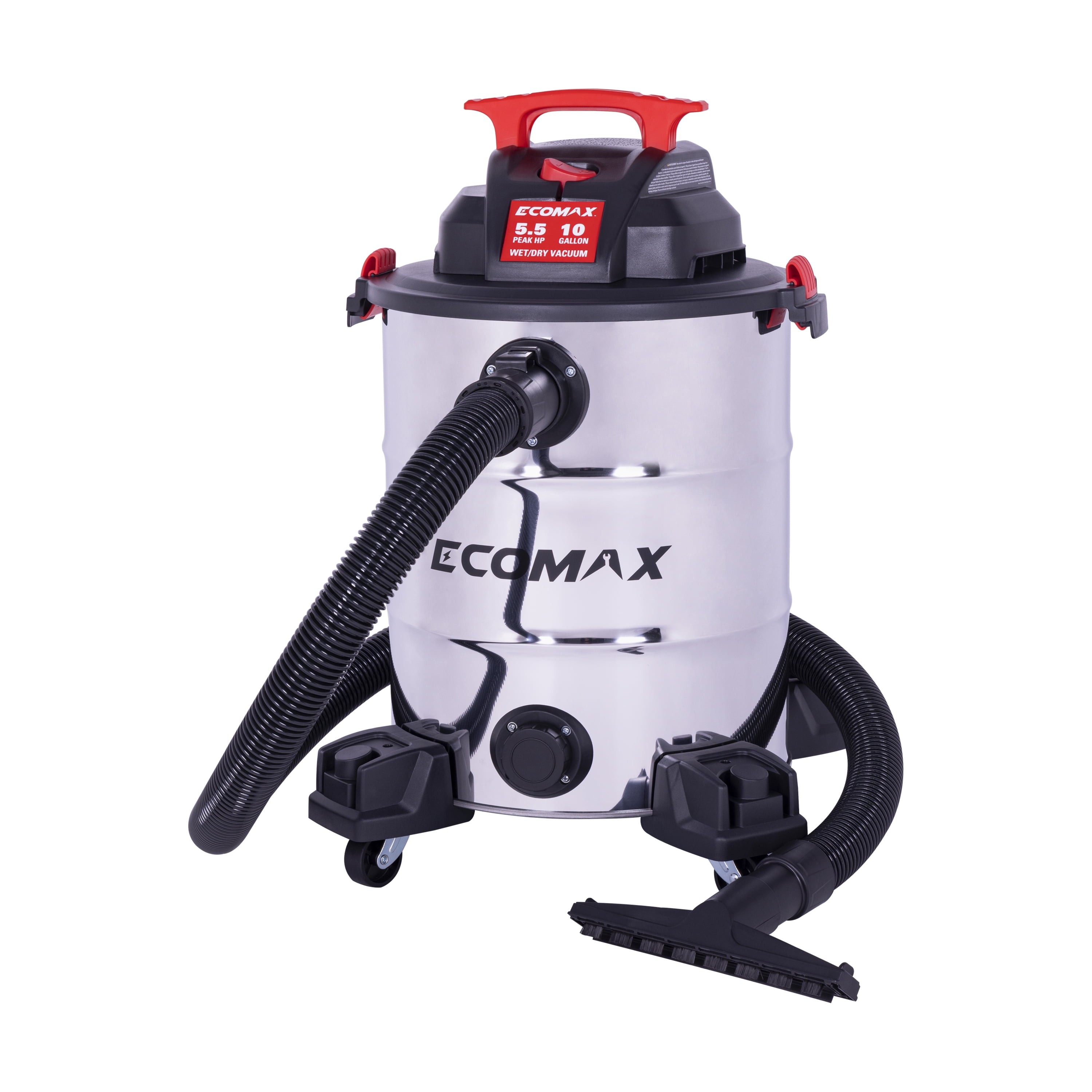 Ecomax EM18156 Wet/Dry Shop Vacuum, 10-Gallon 5.5HP Stainless Steel Tank – Ideal for Garage, Car & Jobsite Use