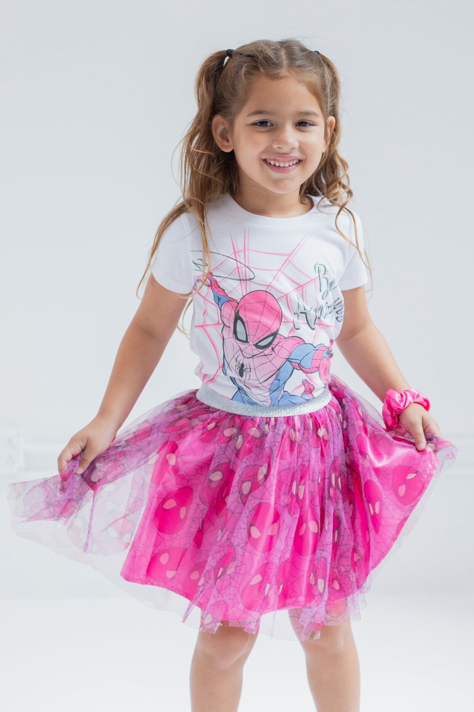 Marvel Spider-Man Little Girls' T-Shirt and Tutu Skirt Set Spidey Pink White