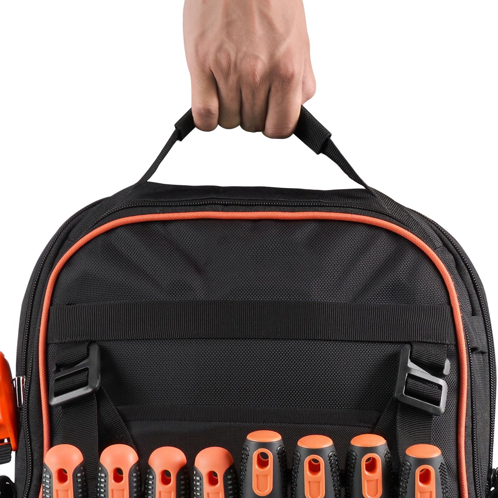 Tool Backpack 64 Pockets, 70 lbs Capacity, Heavy-Duty Oxford Fabric, Laptop Compartment, Molded Base, for Electrician Plumber HVAC