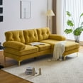 thumbnail image 6 of Harper & Bright Designs L-Shaped Sectional Sofa Set with Chaise and Lounger, 3-Seat Couch with Gold Metal, Velvet Upholstered Sectional Sofe for Living Room, Yellow, 6 of 11