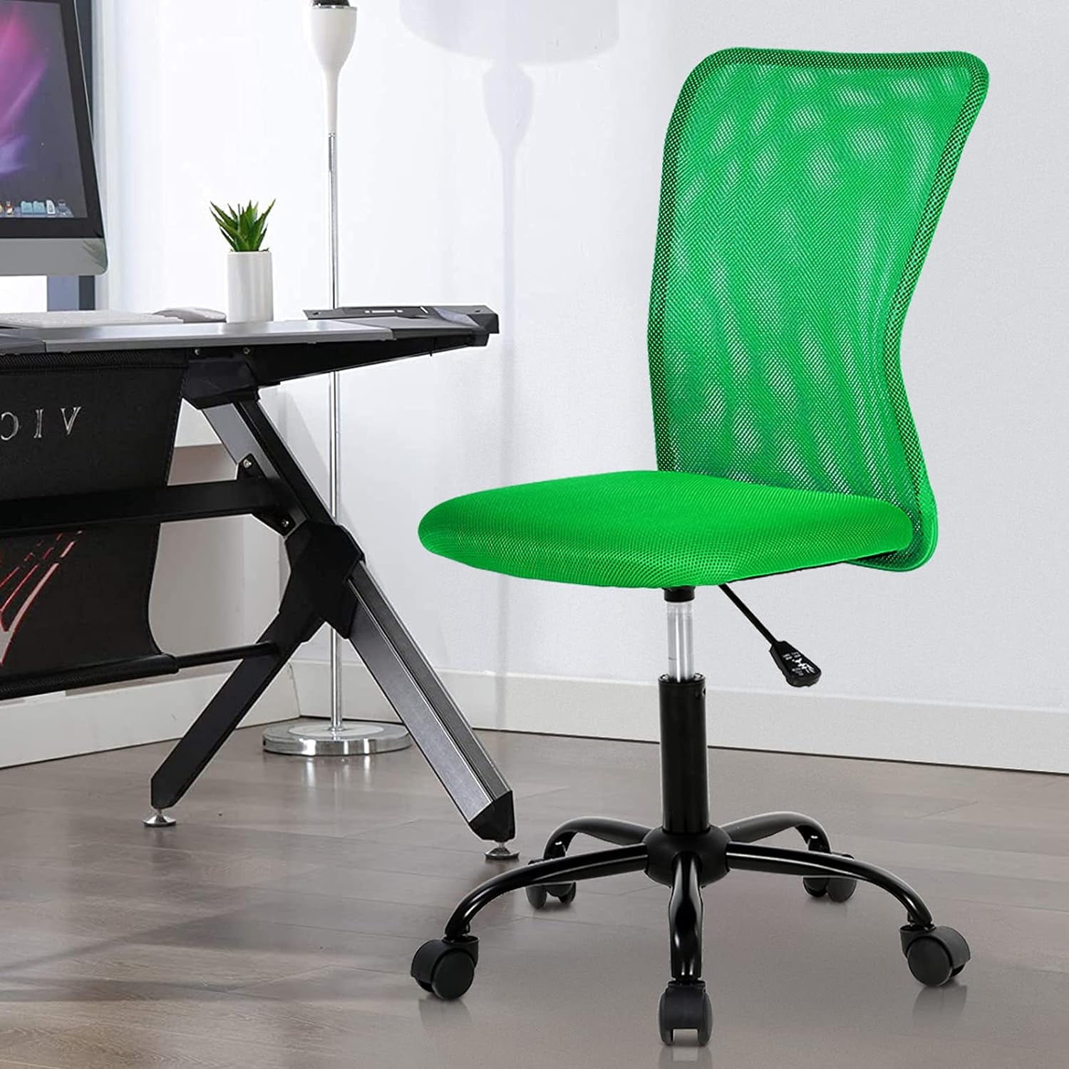 Armless Office Chair Ergonomic Desk Chair Computer Chair Mesh Home Desk Chair with Adjustable Lumbar, Rolling Swivel Office Chair Mid-Back Task Chair for Adults (Green)