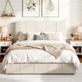 thumbnail image 4 of Einfach Queen Size Bed Frame, Upholstered Platform Bed with Height Adjustable Headboard, Easy Assembly, Noise-Free, Cream, 4 of 7