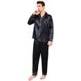 thumbnail image 2 of Aisomnus Men's Silk Pajama Set | Silk Satin | Long Sleeve Jacket and Pants | Button Pajama Set -XL, 2 of 8