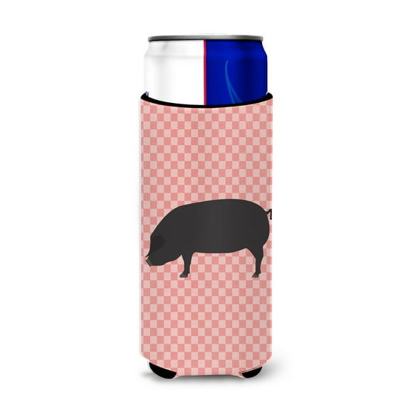 Carolines Treasures  Devon Large Black Pig Pink Check Michelob Ultra Hugger for Slim Cans - Pink Check