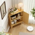 thumbnail image 5 of Fluted Floor Corner Kitchen Cabinet, Wooden Freestanding Cabinets Organizer with Door, Side Storage Organizer for Living Room, Dining Room, Bathroom Natural, 5 of 16