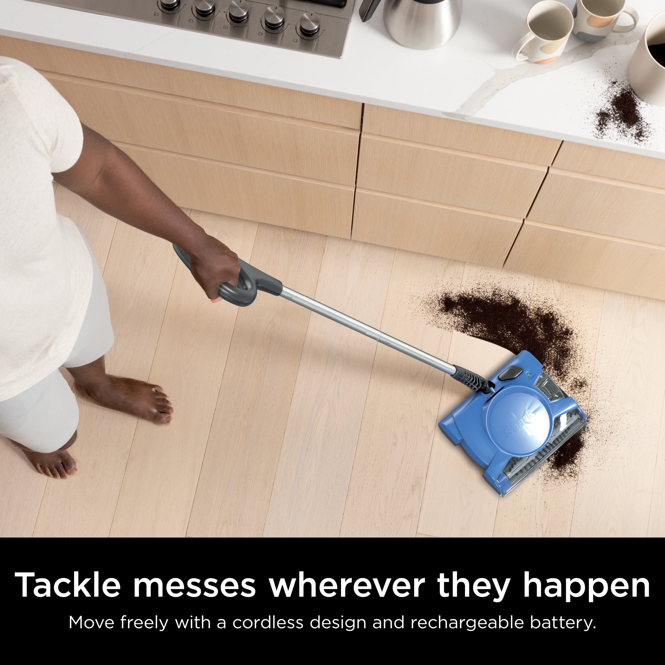 (2 pack) Shark Cordless Carpet & Floor Sweeper, 10-in. Cleaning Path, Motorized Brushroll, Pet Hair, V2700Z Blue