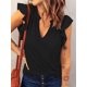 thumbnail image 5 of Camiseta sin mangas con volantes y volantes a rayas con mangas casquillo para mujer NegroX-Large, 5 of 5